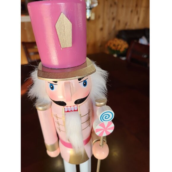 Christmas Nutcracker Soldier Wooden Statue Pink Holiday Decor Table Decoration - Picture 2 of 10